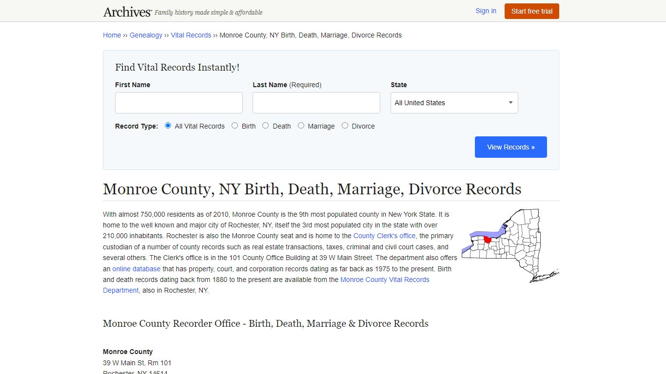 Monroe County, NY Birth, Death, Marriage, Divorce Records - Archives.com