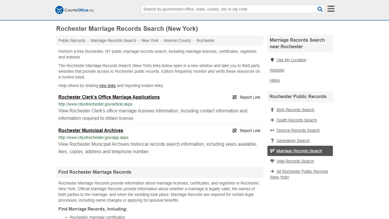 Rochester Marriage Records Search (New York) - County Office