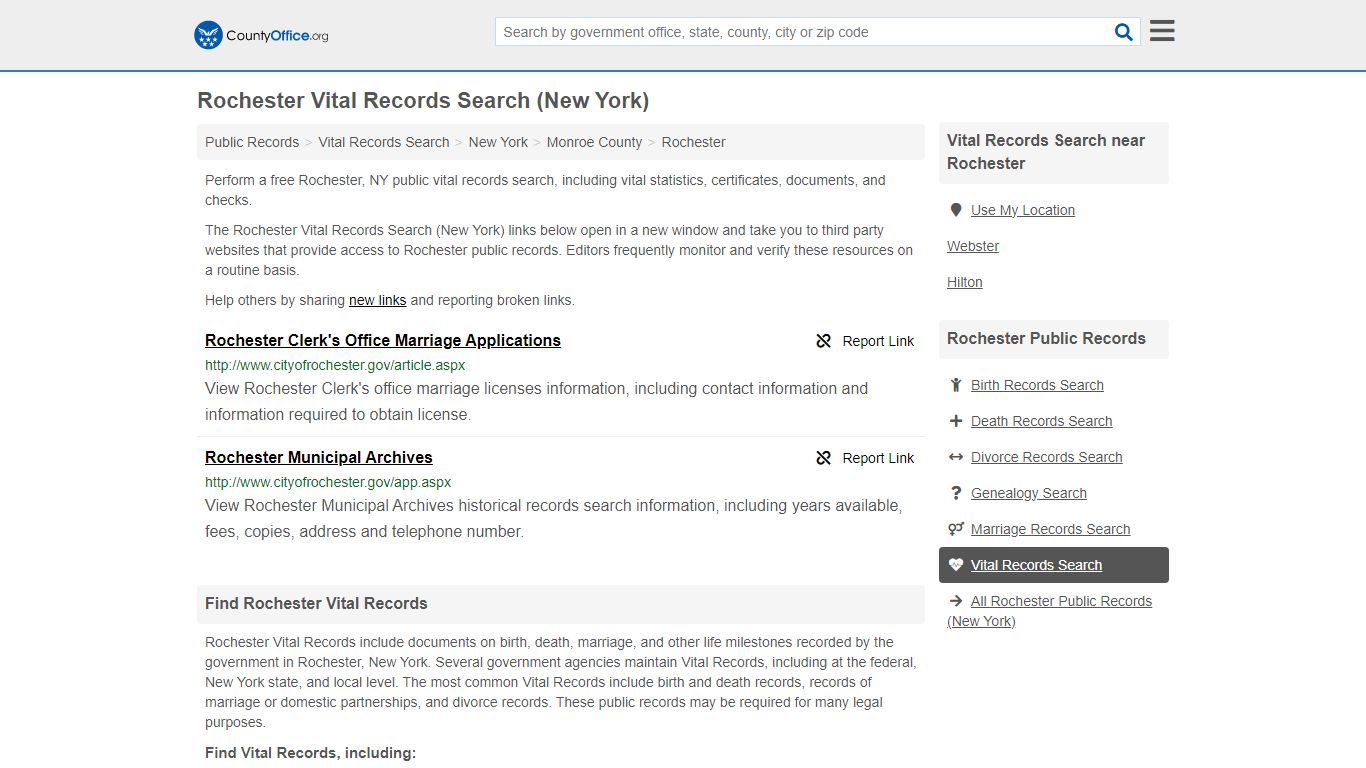 Vital Records Search - Rochester, NY (Birth, Death, Marriage & Divorce ...